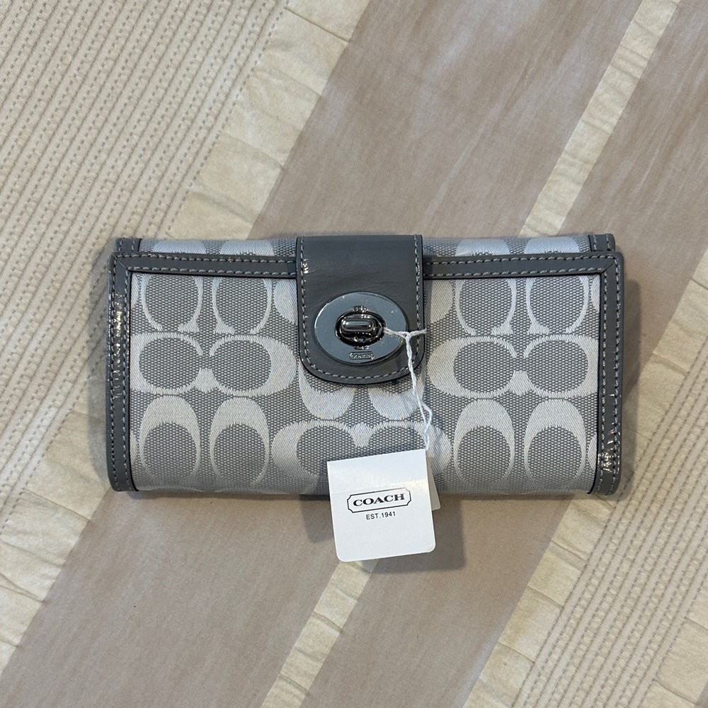 Coach Gray and Silver Signature Clasp Wallet